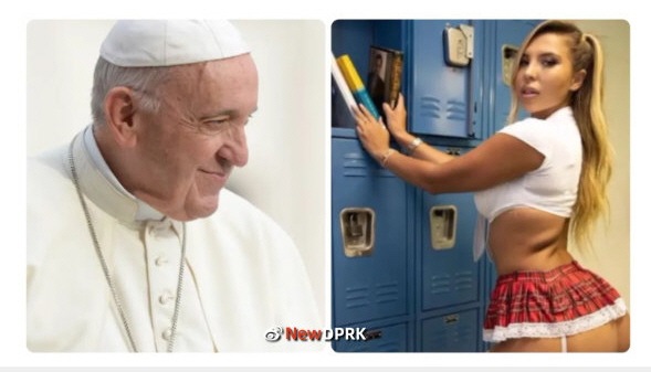 프란치스코 교황과 모델인 나탈리아의 사진=NEW DPRK
