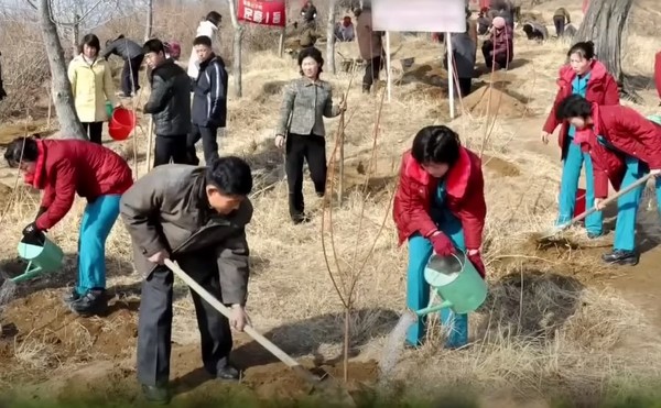 북한 주민들이 3월 2일 식수절을 맞아 나무를 심고 있다. 사진=조선중앙TV
