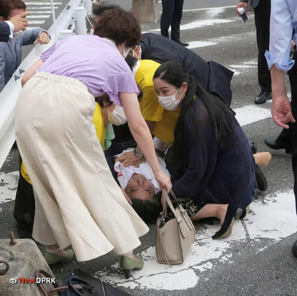 유세 도중 피격 당한 아베 전 총리. 사진=NEW DPRK