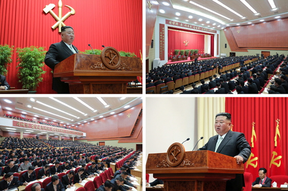 김정은 북한 국무위원장이 17일 노동당 중앙간부학교에서 강의를 하고 있다. 사진=트위터