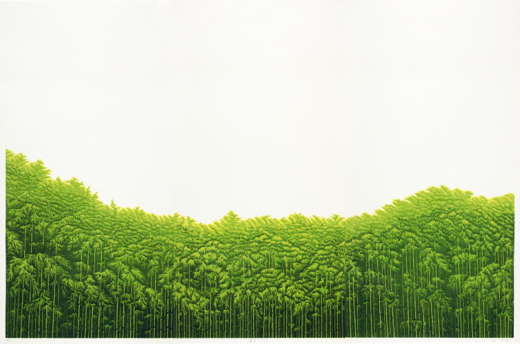 김준권, 靑竹-1302, 167×90cm×3ea, 채묵목판, 2013