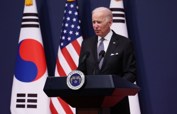 조 바이든 미국 대통령이 21일 서울 용산 대통령실 청사에서 열린 한미 정상 공동기자회견에서 발언하고 있다. 사진= 대통령실