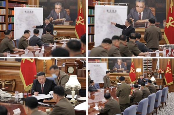 김정은 북한 국무위원장이 9일 본부청사에서 당 중앙군사위원회 제8기 제7차 확대회의를 주재하고 있다. 사진=X